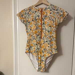 Cupshe Yellow Floral Zip-Front One-Piece Swimsuit